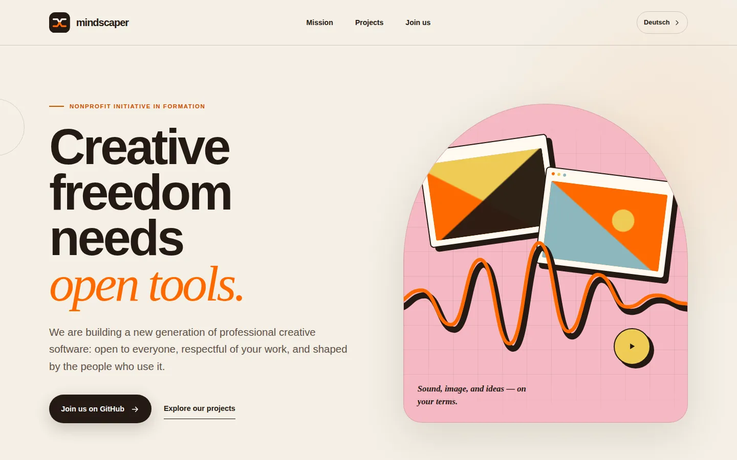 Mindscaper homepage with bold typography and illustrated screens